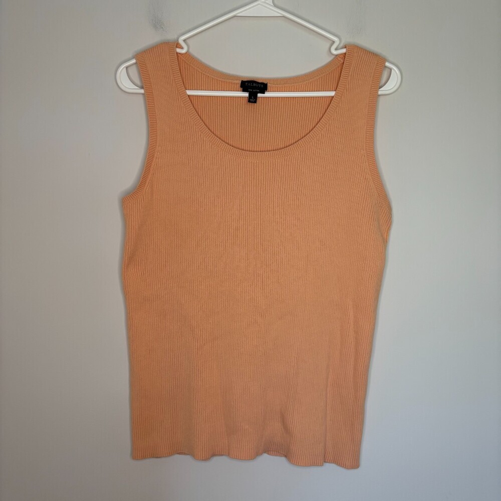 TALBOTS Pima Cotton Ribbed Tank Womens L Pale Orange Knit Stretch